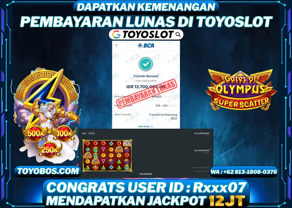 TOYOSLOT - BUKTI KEMENANGAN Gates Of Olympus Superscatter Rp12,000,000,- LUNAS